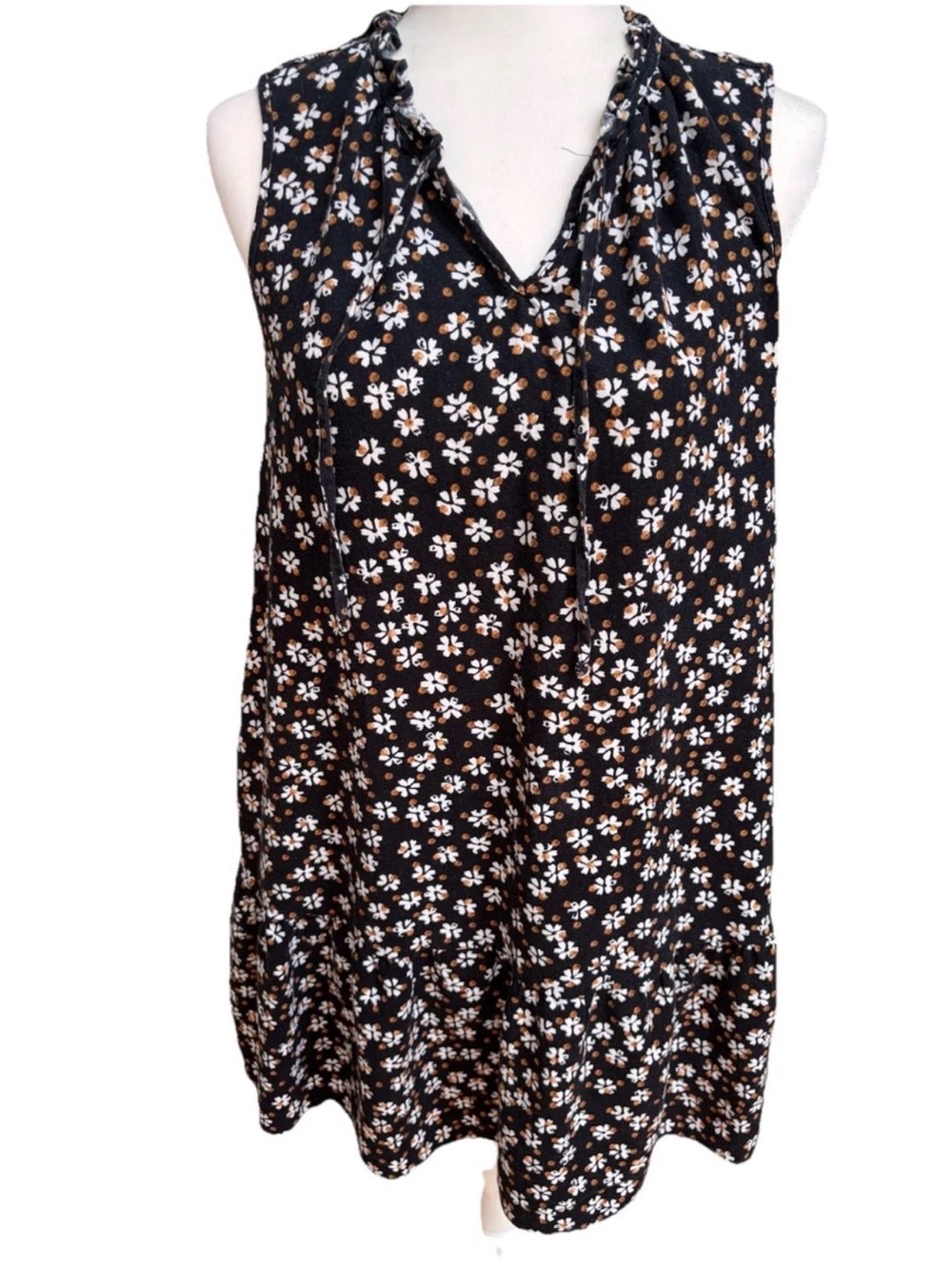 Sonoma Black W/White Floral Print Linen Blend Dress CottageCore Size Small